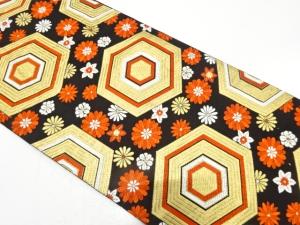 アンティーク　重ね亀甲に菊・梅模様織り出し袋帯（着用可）